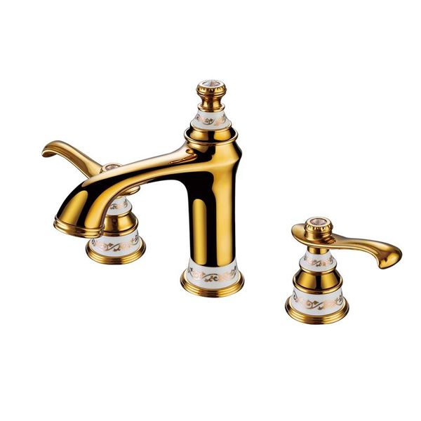 

luxury bathroom sink faucet brass three holes two handles basin mixer faucet copper bathroom