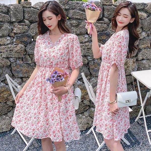 

maternity dresses 52919# dress summer chiffon short sleeves loose stylish floral pregnant women mom, White