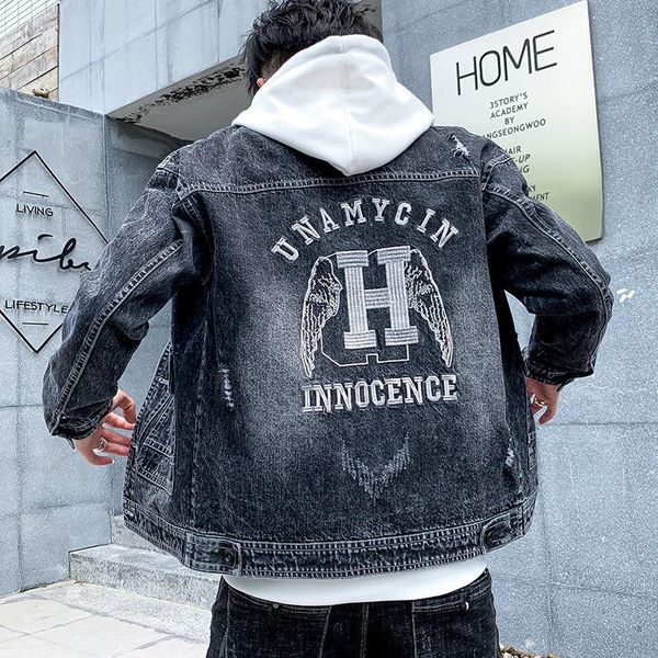

men's jackets 2021 fashion denim retro jacket men spring and autumn korean trend handsome gown trendy brand hooded overalls, Black;brown