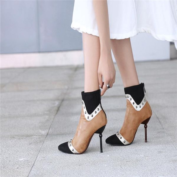 

boots winter nude colorblock metal decorative pointed, Black