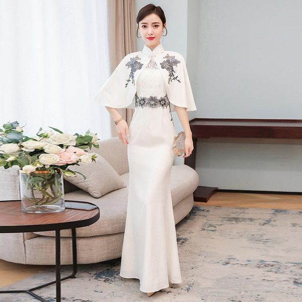 

casual dresses high-end banquet dress spring elegant cheongsam temperament 2021 fashion retro chinese style shawl qipao zh499, Black;gray