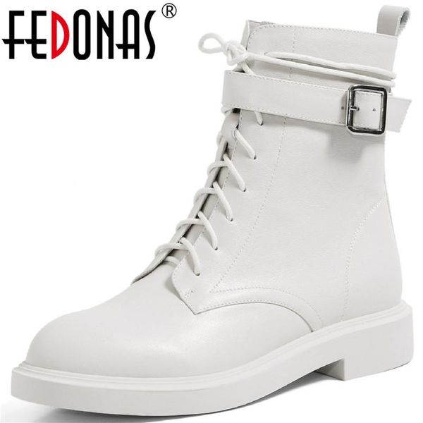 

boots fedonas metal buckle motorcycle heels 2021 fashion winter genuine leather chunky shoes woman party basic ankle, Black