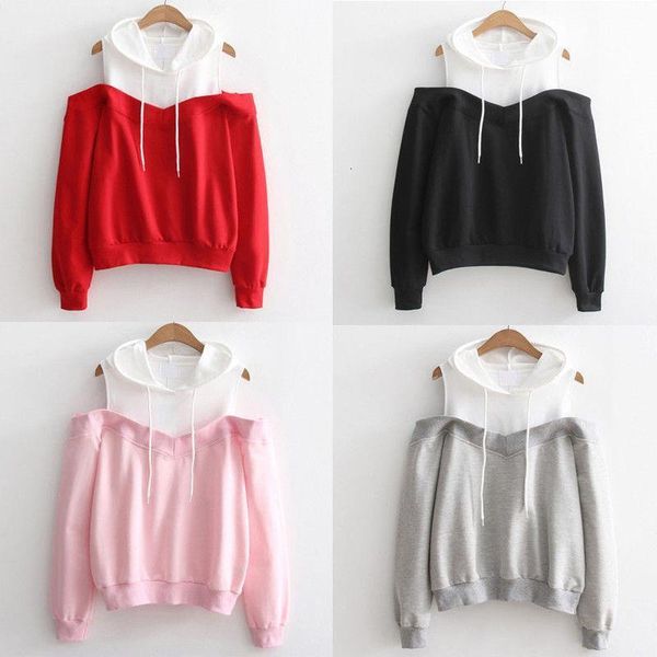 

women long sleeve hoodies off shoulder sweatshirt pullover coat out wear clothes for ladies fashion hoodeis, Black
