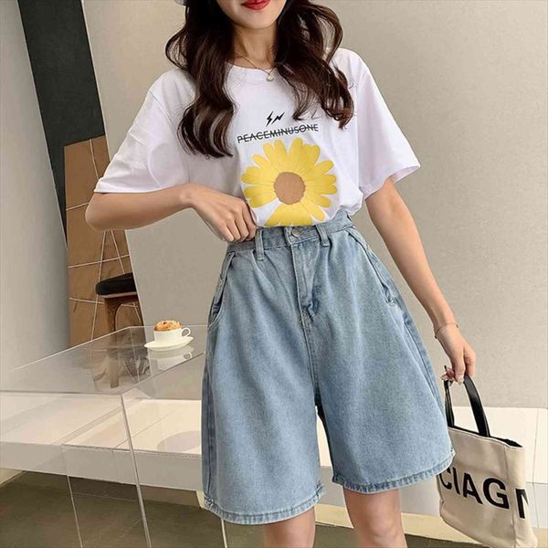 

wide legs high waist womens shorts blue knee length denim casual female loose jeans ladies bermuda, White;black