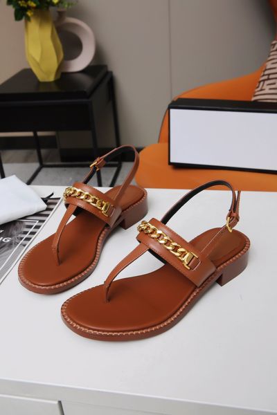 

2021 hardware chain decoration design women's sandals leisure clip sandals shopping beach outing sandals exquisite low heel shoes, Black