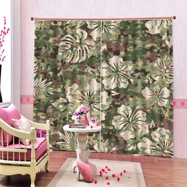 

curtain & drapes armygreen polyester fabric tropical leaves palm tree curtains for living room bedroom half-blackout 2 panels with hooks
