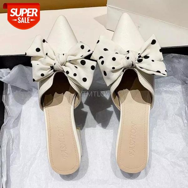 

2021 new arrival summer women sandals shoes fashion mules pointed toe bowtie slippers zapatos mujer sapatos femininos #s97k, Black