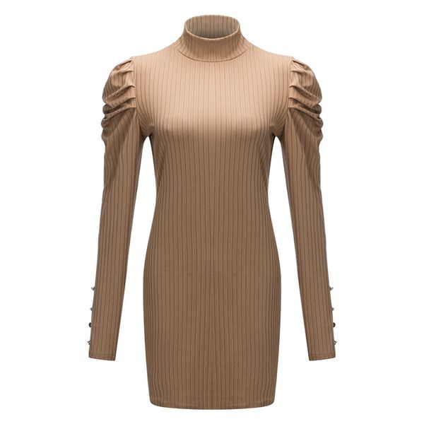 

2021 new winter vintage o-neck ribbed female thicken knit pencil dress slim full sleeve ruffles women sweater vestidos, Black;gray