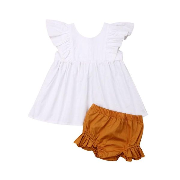 

summer toddler newborn baby girls clothes set sleeveless striped shorts briefs costume clothing outfits cotton 2pcs, White