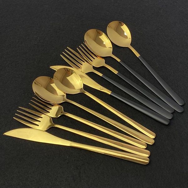 

flatware sets 40pcs shiny gold dinnerware set 18/10 stainless steel knife fork spoon cutlery kitchen silverware tableware