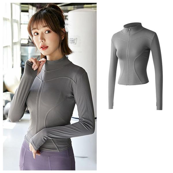

stand-up collar smooth zipper long sleeve shirts for women moisture wicking cycling climbing coat breathable yoga clothing, White;red