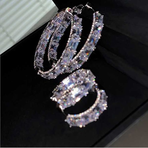 

hoop & huggie zircon stitching wild big earrings fashion summer, Golden;silver