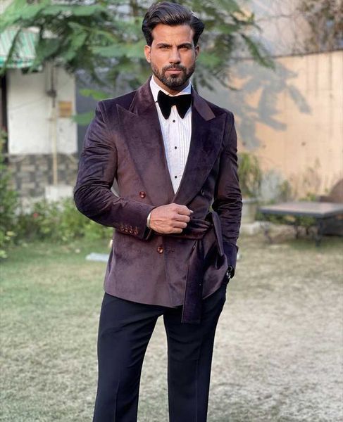 

men's suits & blazers 2022 velvet men with belt slim fit 2 pcs tuxedo groom prom party blazer terno masculino custom made jacket+pant, White;black