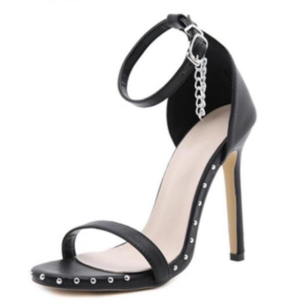 

2021 new super rivet women's shoes ladies sandals fashion show 12 cm stiletto heel size 4- 11 bbzai, Black