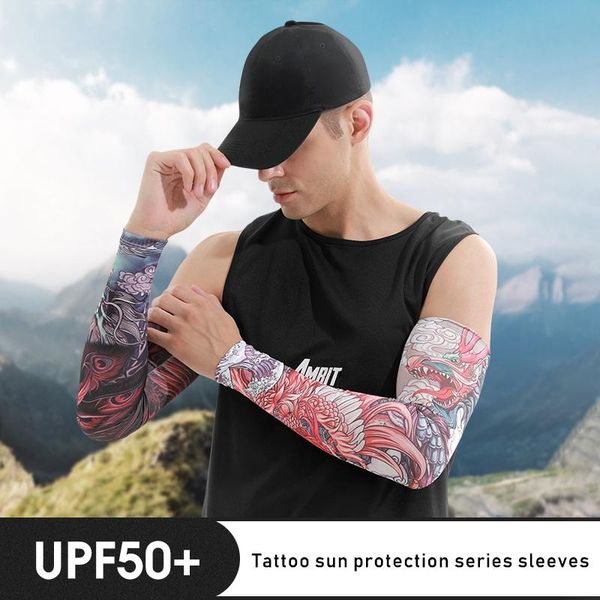 

elbow & knee pads 1 pair tattoo sleeve cover cool flower seamless breathable ice silk arm riding leisure fishing outdoor sport, Black;gray