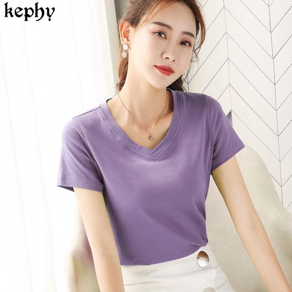 

women's t-shirt 2021 solid color basic female short sleeve white v-neck t bottomshirt summer plus size woman tshirts