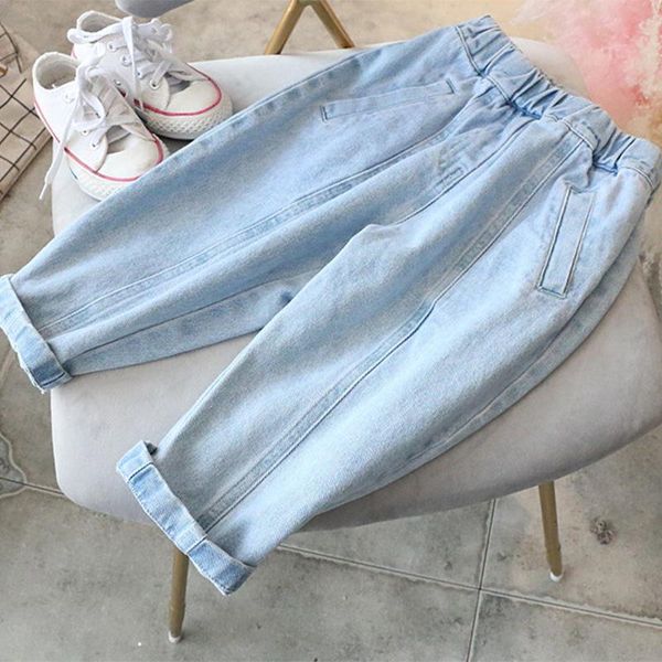 

jeans kids pants 2021 autumn korean version girl's japanese style three-dimensional cut casual straight-leg, Blue