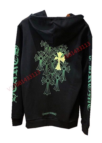 

chromehearts crowheart green phantom cross men's and women's hooded sweater, Black