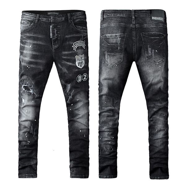 

jeans 2021 high street fashion casual middle waist black patch bae men's, Blue