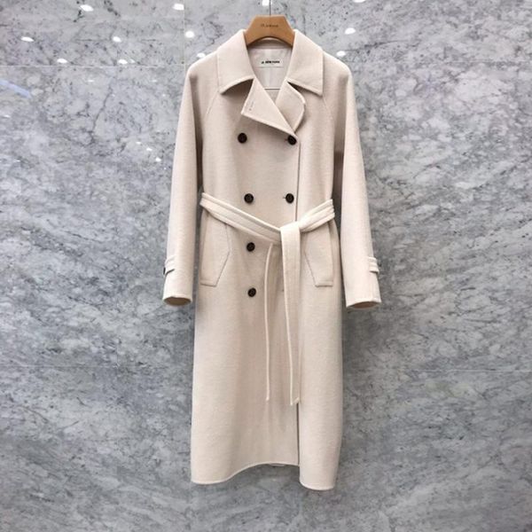 

women's wool & blends [ewq] korea chic middle long 2021 winter loose temperament thickened lace up white woolen coat female tide 16r151, Black