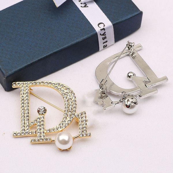 

letter brooch female inlaid with diamond natural generous pearl brooch sweater coat pin accessories black friday, Gray