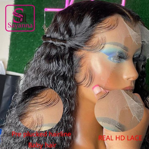 

lace wigs hd frontal wig curly human hair 13x4 full front pre plucked water wave for women brazilian remy 180%, Black;brown