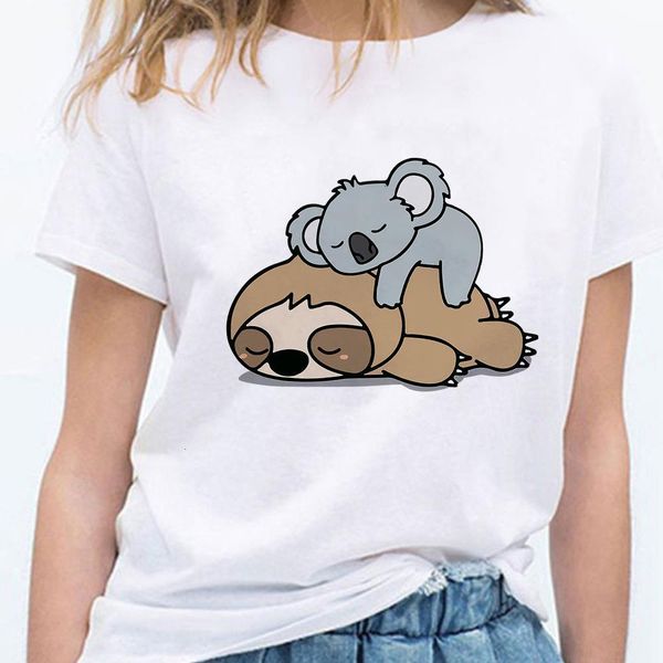 

koala and sloth women's t-shirts friends short sleeve plus size harajuku europe america streetwear casual woman tees, White