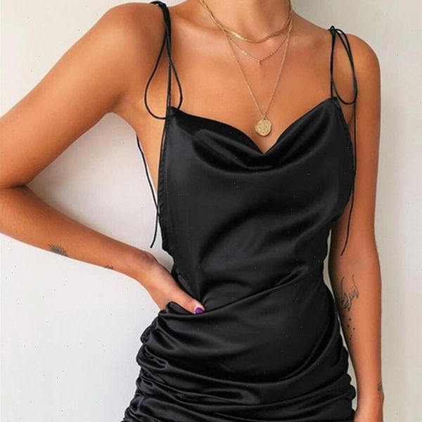 

summer 2021 party dress womens fashion elegant sleeveless bandage backless solid ruched mini bodycon robe dress vestidos, Black;gray
