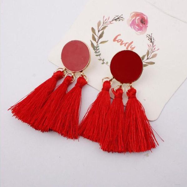 

hoop & huggie ear ornaments female retro national style geometric round tassels, Golden;silver