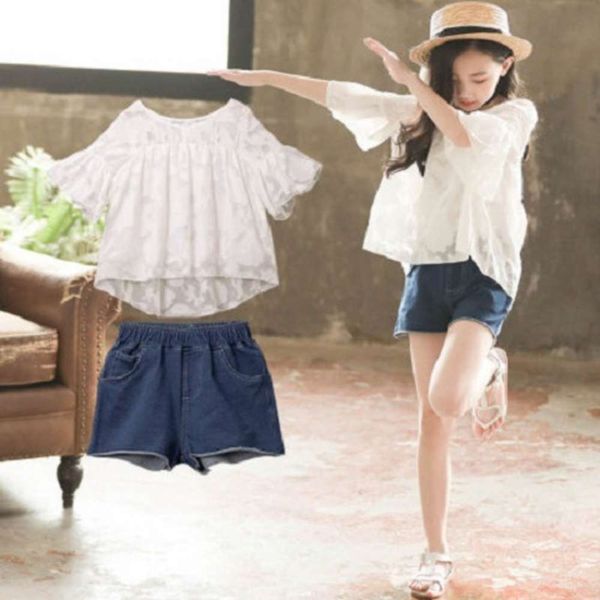 

suit girls' denim 2021 new korean summer children's wear, White