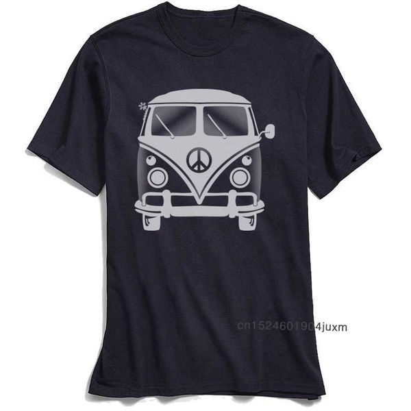 T-shirt nera classica da uomo T-shirt anni '80 Hippie Peace Van Tops Tees for School Day Girocollo 100% cotone T-shirt manica corta 210629