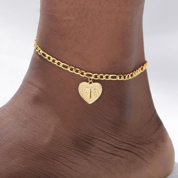 

anklets a-z letter initial ankle bracelet stainless steel heart gold for women boho jewelry leg chain anklet beach accessories, Red;blue