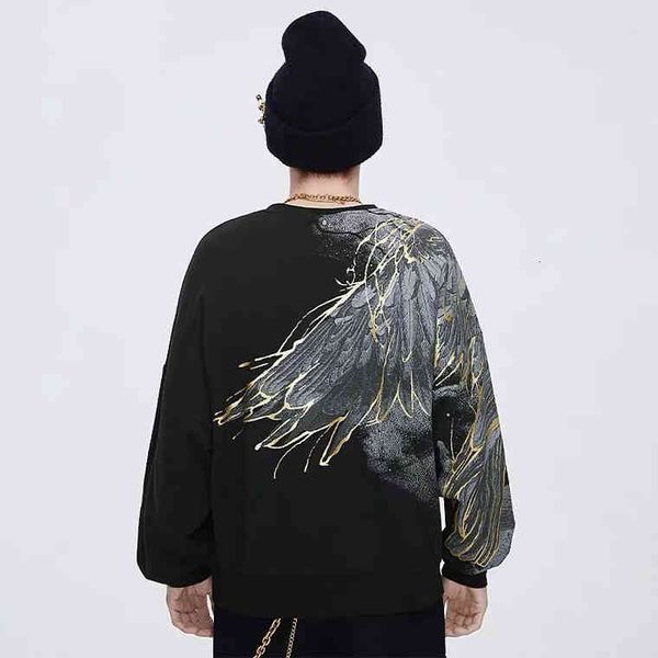 

hoodies 2021 spring boys' oxhead eagle boy print gold stroke feathered wings lovers' sweater, Black
