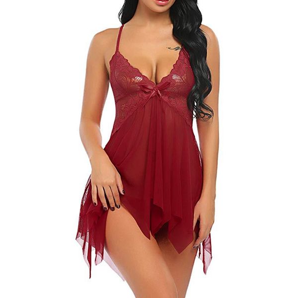 

m l xl xxl womens sexyy lingerie lace transparent babydoll dress with g-string female erotic underwear nightwear costumes, Red;black