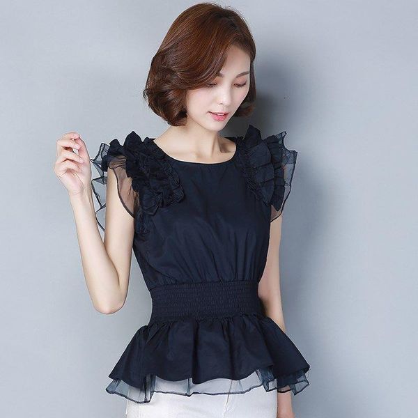 

new spring summer fashion womens splicing chiffon blouses o neck casual shirts ruffle sleeve chiffon elegant dd8267, White