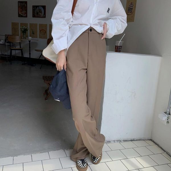 

women's pants & capris alien kitty 2021 autumn female solid color high waist korean straight casual minimalist fashion loose thin trous, Black;white