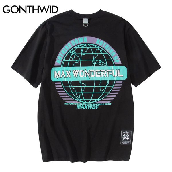 

gonthwid oversized tshirts hip hop streetwear earth print short sleeve cotton t-shirts casual harajuku fashion loose tees c0315, White;black