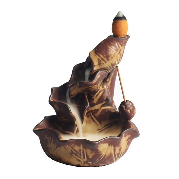 

ceramic lotus backflow incense burner smoke waterfall stick holder buddhist aromatherapy censer home decor