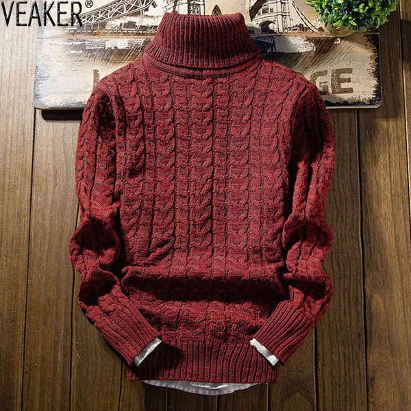 

2021 new men's solid color twist turtleneck male autumn winter slim fit knitted pullovers sweater casual high neck, Black