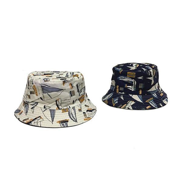 

cloches japanese style panama visor sailing print bucket hats dad hat men women wild black fisherman, Blue;gray
