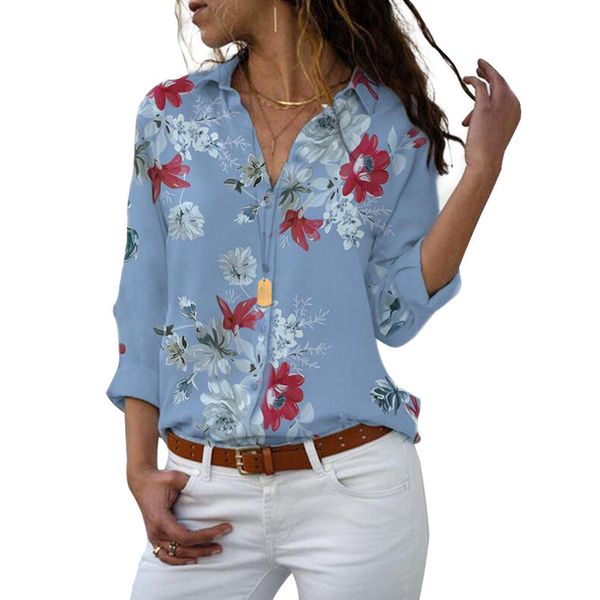 

chiffon print shirts blouses for women plus size turn-down collar tshirt, White
