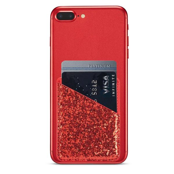 

card holders sequin decoration credit pocket stick on phone practical wallet holder women fashion ultra slim mini business multifunction, Brown;gray