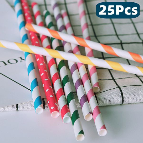 Palhas de papel de 25 pcs / pacote para a loja de bebidas Crianças festa de aniversário de papel colorido Papel bebendo palha festivo festivo suprimentos decoração