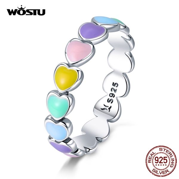 

wostu arrival 925 sterling silver multi-color rainbow heart finger rings for women luxury ring jewelry gift fir444 211217, Slivery;golden
