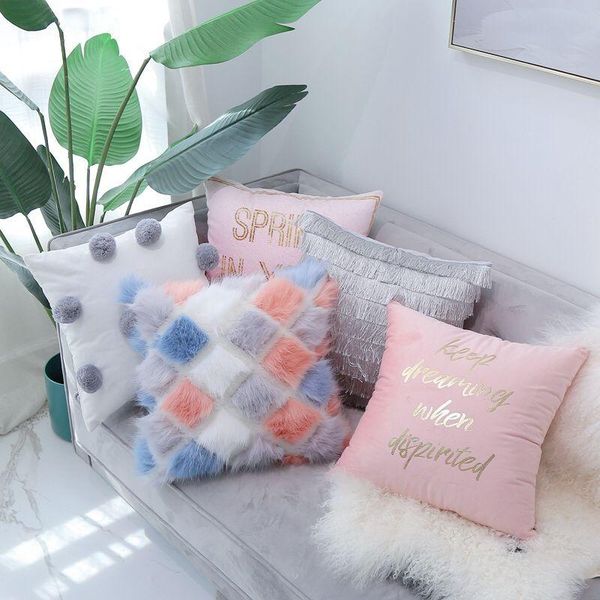 

princess gray pink girl heart case ins wind nordic plush cushion sofa bed cute pillow