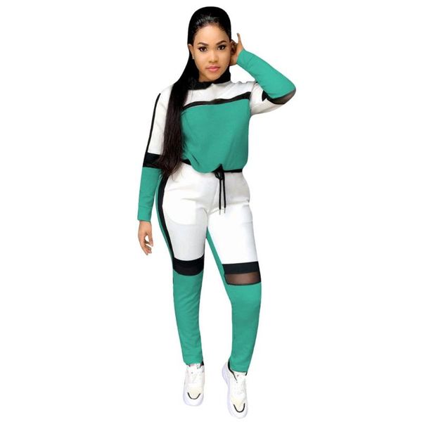 

two piece dress 2 set women fashion women's casual color splicing long sleeve t-shirt pants slim puls size sports, White