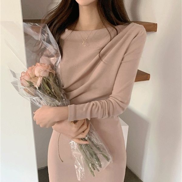 

new 2021 office lady party es elegant women casual midi sheath slim bodycon package hip spring bkon, Black;gray