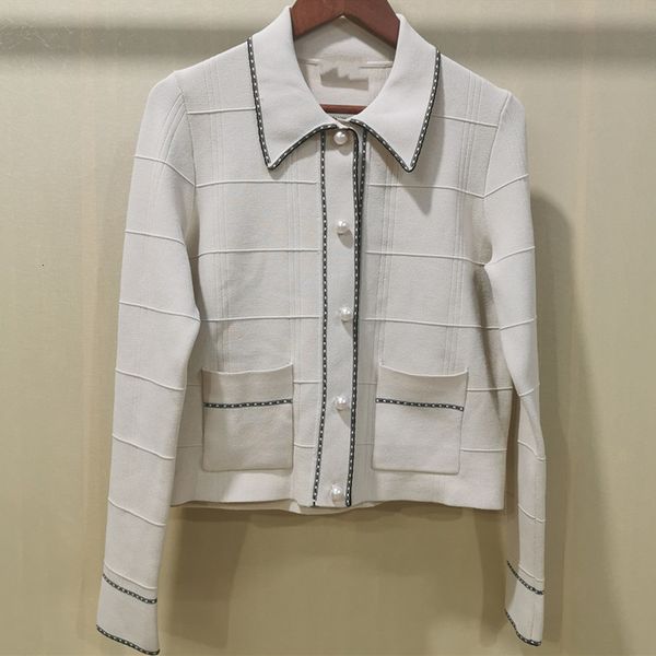 

women's knitted white sleeve pocket mesh low-cut v cardigan jacket stylish french clothes udy5, Black;brown