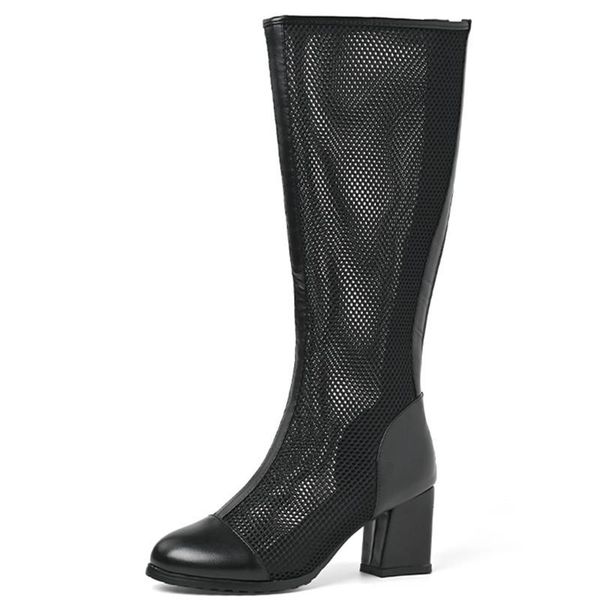 Botas 2022 Moda Primavera e outono Sexy Mesh Hollow Women Round Zipper respirável casual confortável