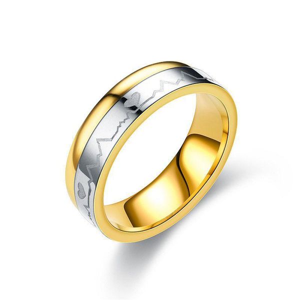

wedding rings 6mm electrocardiogram ring stainless steel heart lovers' korea 316l titanium men's women's bands, Slivery;golden